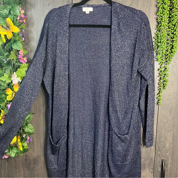 .🌼3/$30🌼C Navy Blue Sparkle Undertone Open Front Lightweight Cardigan Size M - Picture 3 of 16